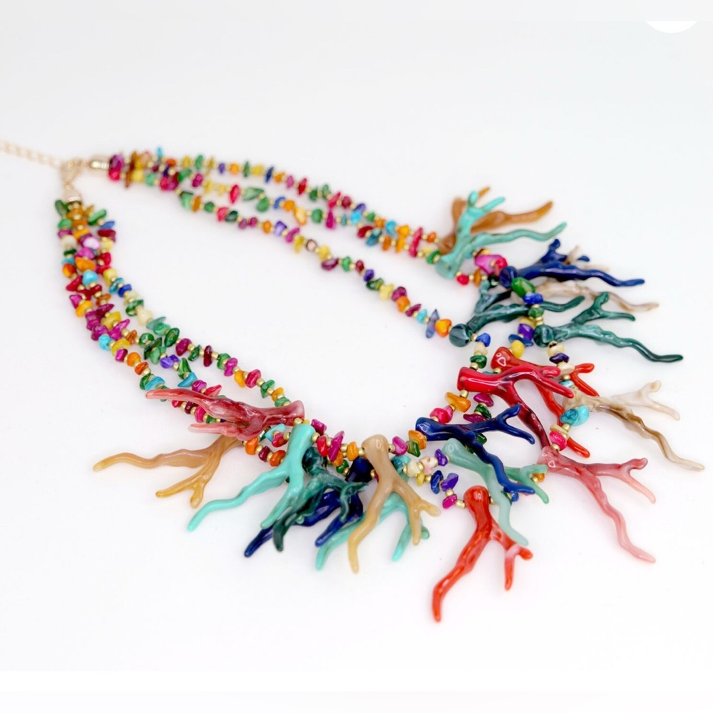 NWT ⚜️♥️⚜️ Piper K Multicolor Coral Statement Necklace - Picture 4 of 16
